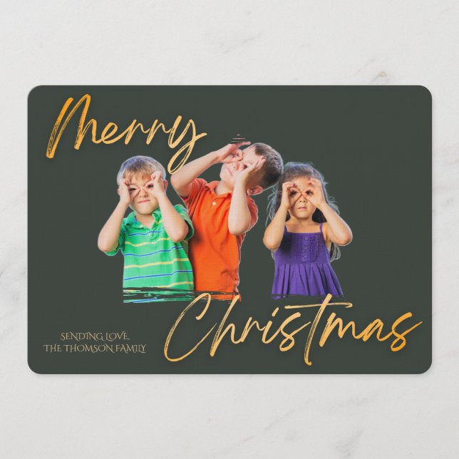 Convite Natal Mínimo Verde Dourado Escrita à Mão  (Frente)