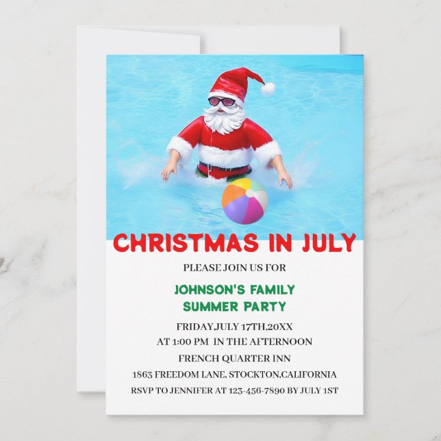 Convite Natal Na Festa Da Piscina De Julho (Frente)