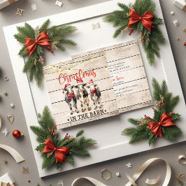 Convite Natal nas vacas do celeiro Vestindo o Chapéu Santa