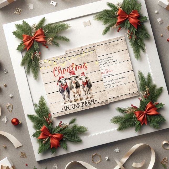 Convite Natal nas vacas do celeiro Vestindo o Chapéu Santa (Criador carregado)