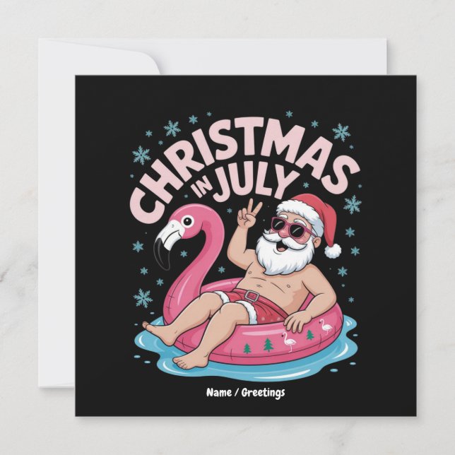 Convite Natal nos Papais noeis de julho Flamingo Funny Sum (Frente)