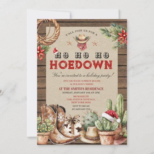 Convite Natal Ocidental do Holiday Hoedown Cowboy Ocidenta (Frente)