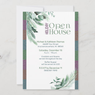 Convite Natal Open House Watercolor Foliage Modern