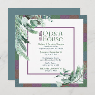 Convite Natal Open House Watercolor Foliage Modern