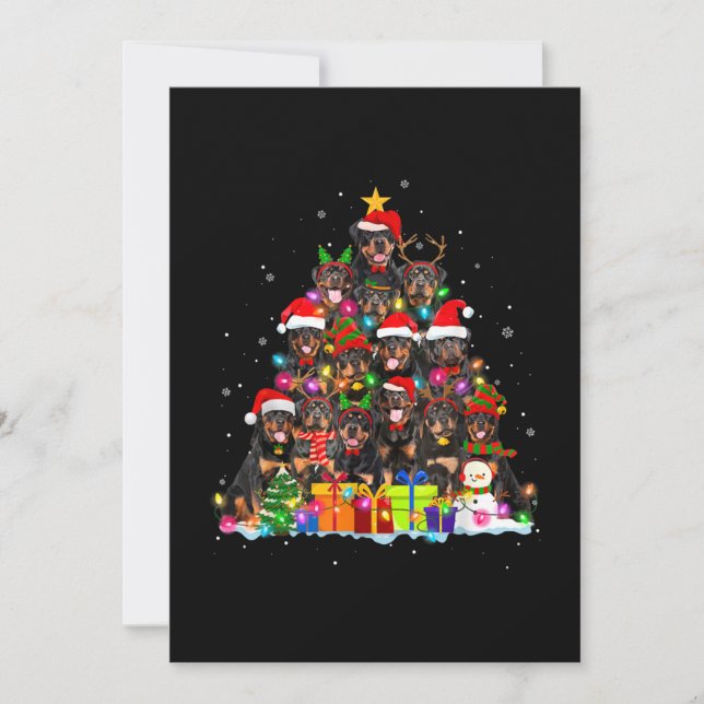 Convite Natal Pajama Rottweiler Tree Xmas Pai de Cachorro  (Frente)