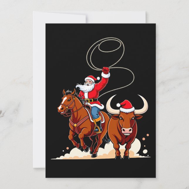 Convite Natal Papai Noel Cowboy Laço Touro Rodeio (Frente)