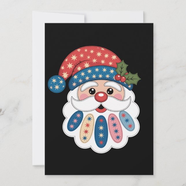 Convite Natal Papai Noel Patchwork Floco de Neve Azevinho  (Frente)