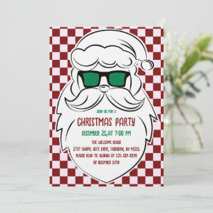 Convite Natal Papai Noel Xadrez Vermelho Rosa Retrô