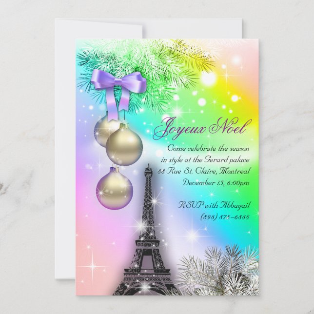 Convite Natal Paris Card Eiffel Tower Snow 2 (Frente)