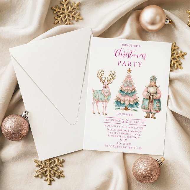 Convite Natal Pastel com Papai Noel e Rena (Criador carregado)