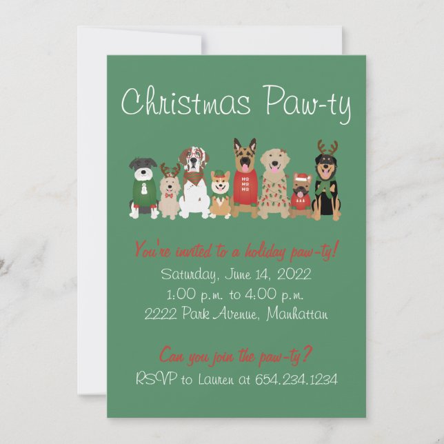 Convite Natal Pawty Dog Red Green (Frente)