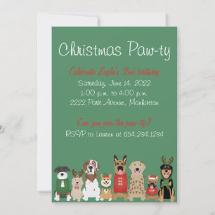 Convite Natal Pawty Dog Red Green