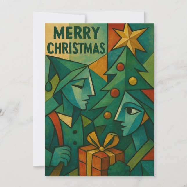 Convite Natal pelos Olhos de Picasso Uma Celebração Cubist (Frente)