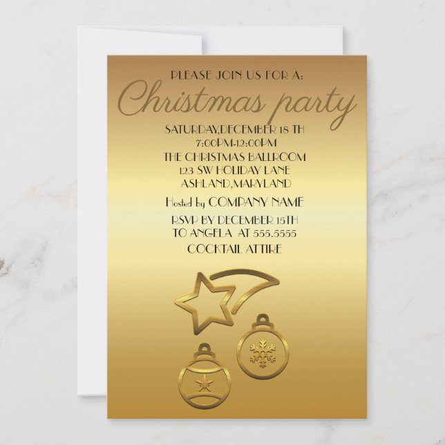 Convite Natal perfeito, elegante, Dourado e brilhante (Frente)