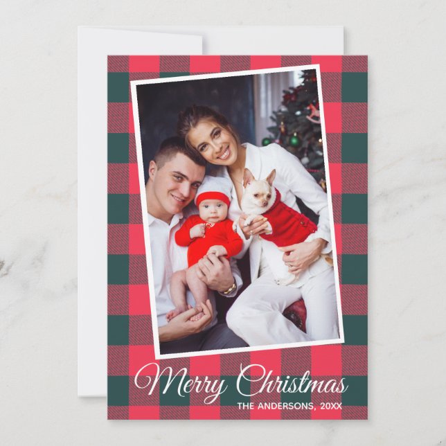 Convite Natal Personalizado da Xadrez Red Black Buffalo (Frente)