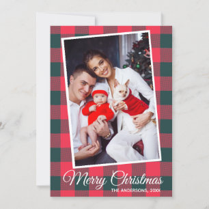 Convite Natal Personalizado da Xadrez Red Black Buffalo