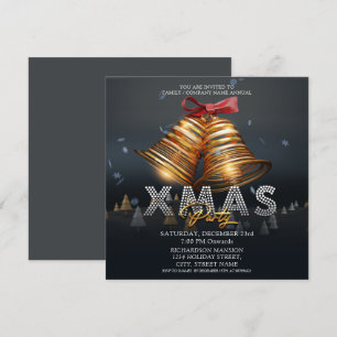 Convite Natal Personalizado Moderno Sinos Preto Dourado Ve