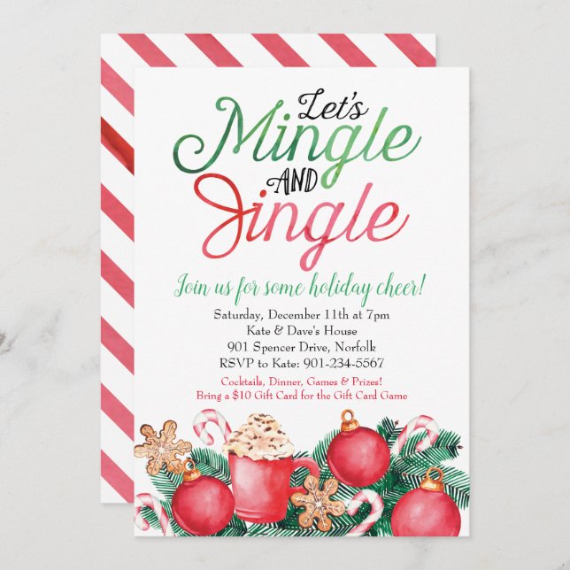 Convite Natal Pintado com a Mingle & Jingle Watercolor (Frente/Verso)
