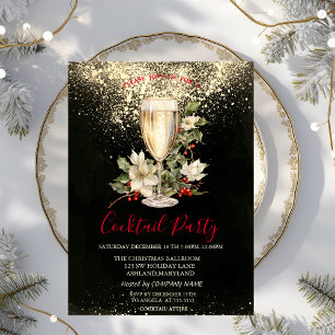 Convite Natal Poinsettia Branca Folha de Azevinho Natal
