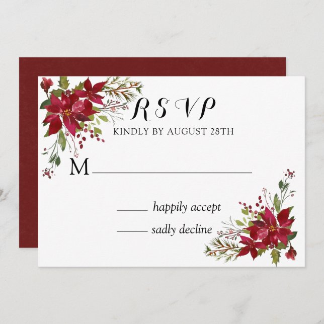 Convite natal Poinsettia Wedding RSVP (Frente/Verso)
