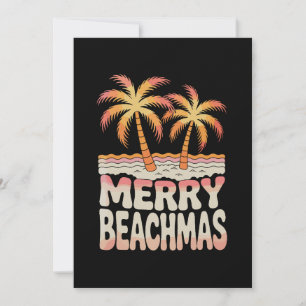 Convite Natal praiano com palmeira pôr do sol tropical