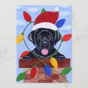 Convite Natal preto do papai noel do filhote de cachorro