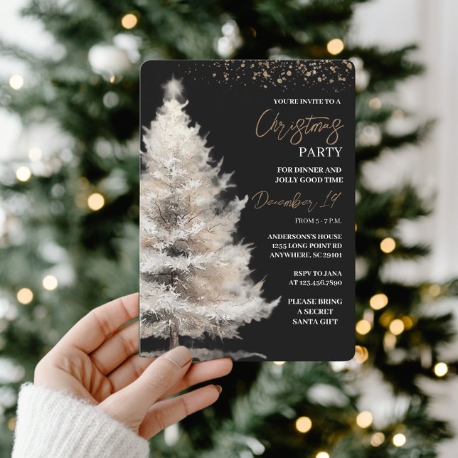 Convite Natal Preto e Dourado Elegante (Criador carregado)