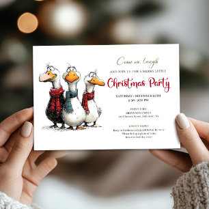 Convite Natal Quirky Aquarela Gansos Humor Festa 