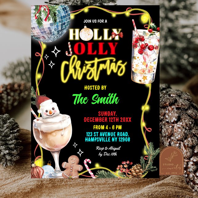 Convite Natal Quirky Neon Holly Jolly (Criador carregado)