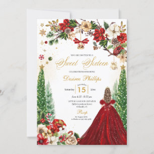 Convite Natal Red Dourado Poinsettia Doce Dezesseis
