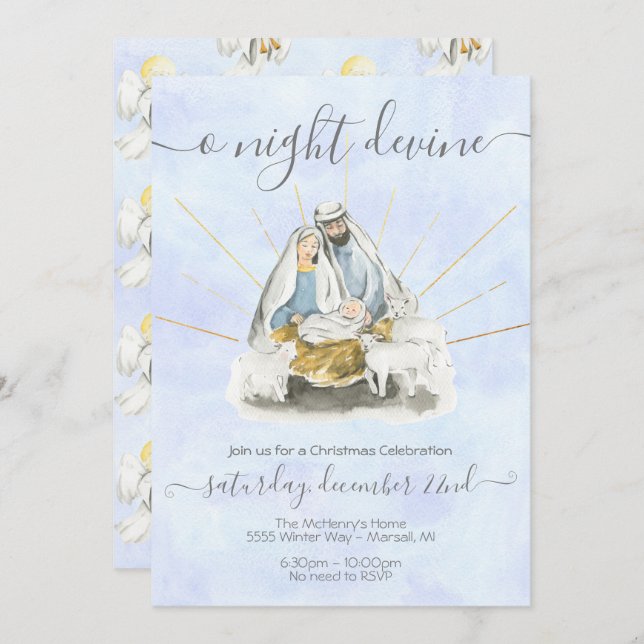 Convite Natal religioso com o bebê Jesus, Mary e Joseph (Frente/Verso)