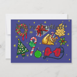 Convite Natal Retro Vintage Colorido Azul Vermelho Verde