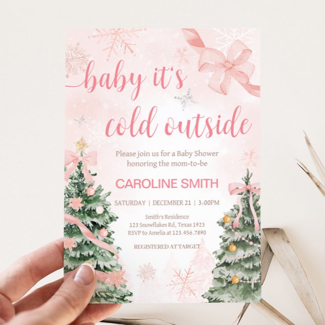 Convite Natal rosa É frio fora do Chá de fraldas (Baby It's Cold Outside Pink Christmas Baby Shower Invitation
)