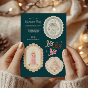 Convite Natal Rosa Verde Retro