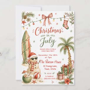 Convite Natal Tropical Papai Noel Praia Férias Verão