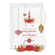 Natal Unicórnio Rosto Aniversário Vermelho Dourado