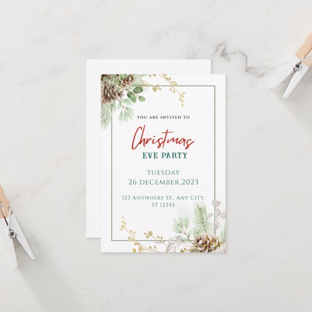 Convite Natal Verde da Watercolor (Frente/Verso In Situ)