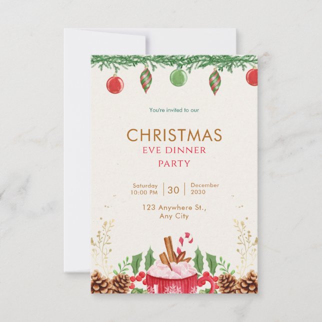 Convite Natal Verde E Vermelho De Aquarela (Frente)