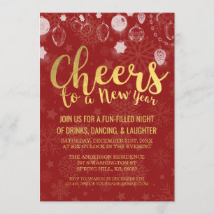 Convite Natal Vermelho e Dourado / Festa de Véspera de Ano