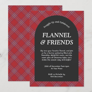 Convite Natal Vermelho e Preto Moderno de Flanela e Amigos