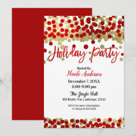 Convite Natal Vermelho & Pontos Dourados Festa Moderna de 