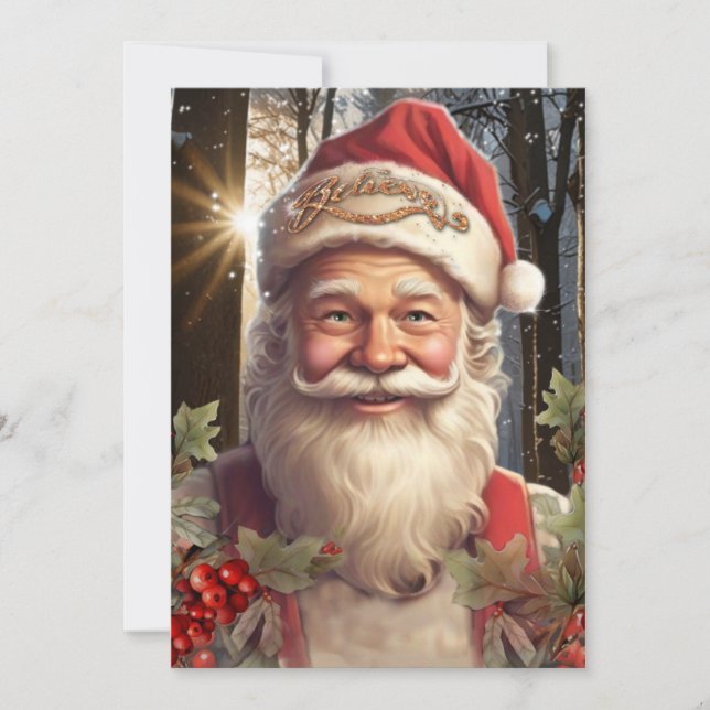 Convite Natal vintage de Papai Noel no bosque (Frente)