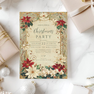 Convite Natal Vintage de Poinsettia e Azevinho