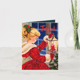 Convite Natal vintage lâmpada de vela vermelha-reluzente