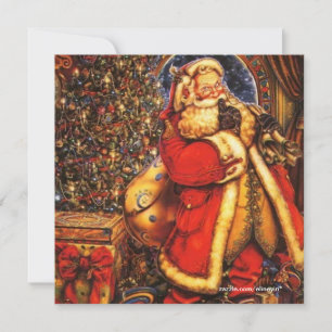 Convite Natal vintage Papai Noel presente de férias feliz.