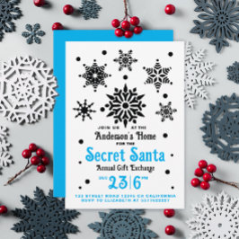 Convite Natal Vintage Preto Branco Azul Papai Noel Floco d