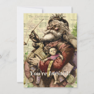 Convite natal vintage Santa Claus Art