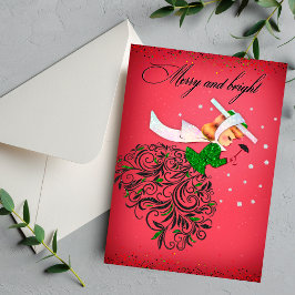 Convite Natal vintage verde-brilhante menina do cachecol