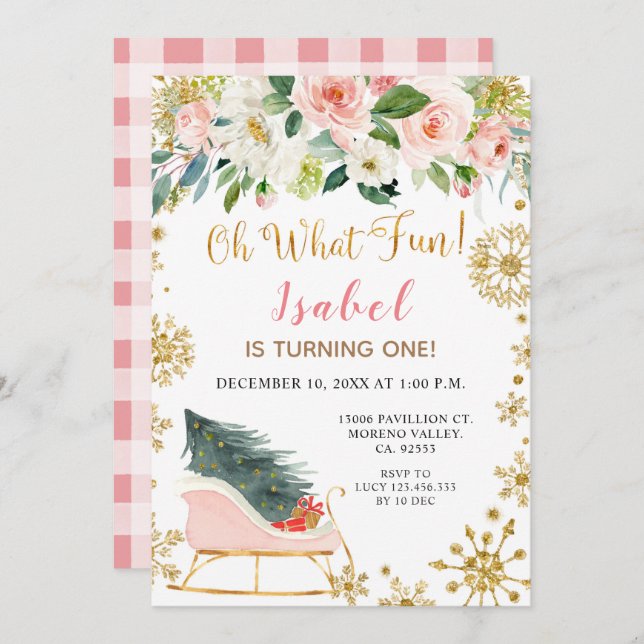 Convite Natal Winter Sleigh Oh Que Divertido Primeiro Aniv (Frente/Verso)