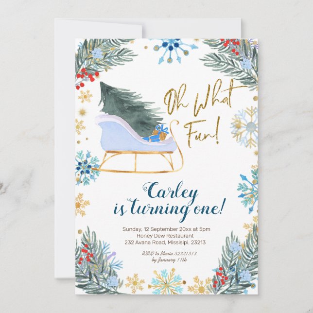 Convite Natal Winter Sleigh Oh Que Rapaz Divertido (Frente)